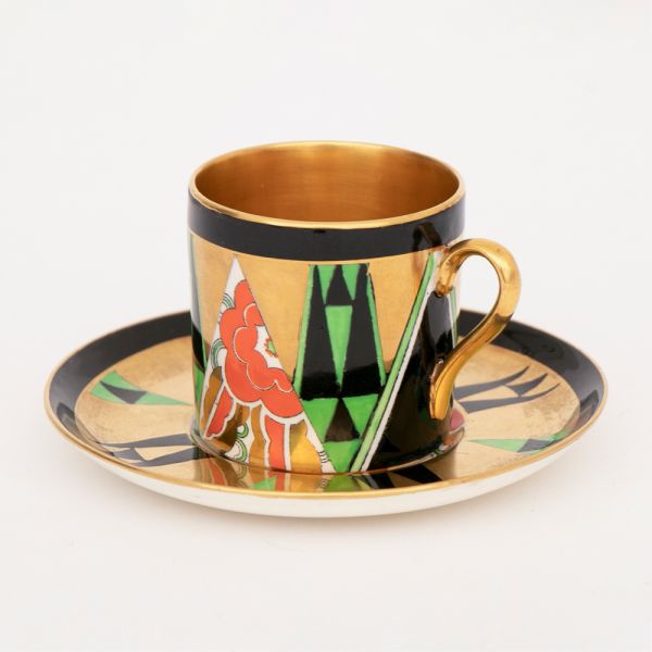 rt Deco 'Orient' Coffee Cup & Saucer by Crown Devon c.1932